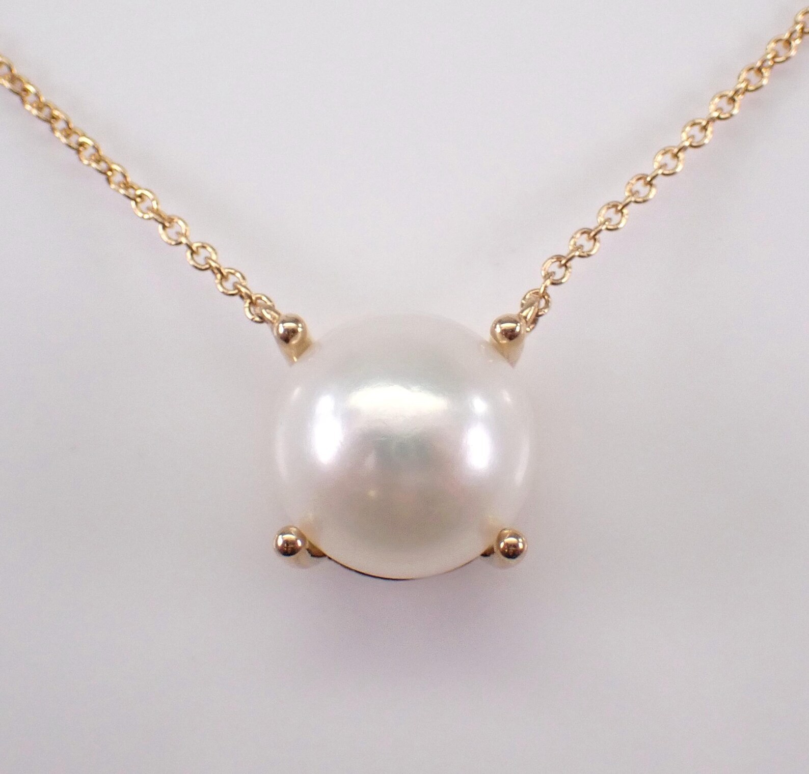 Classic Freshwater Pearl Solitaire Pendant Necklace 14K Yellow Gold Plated