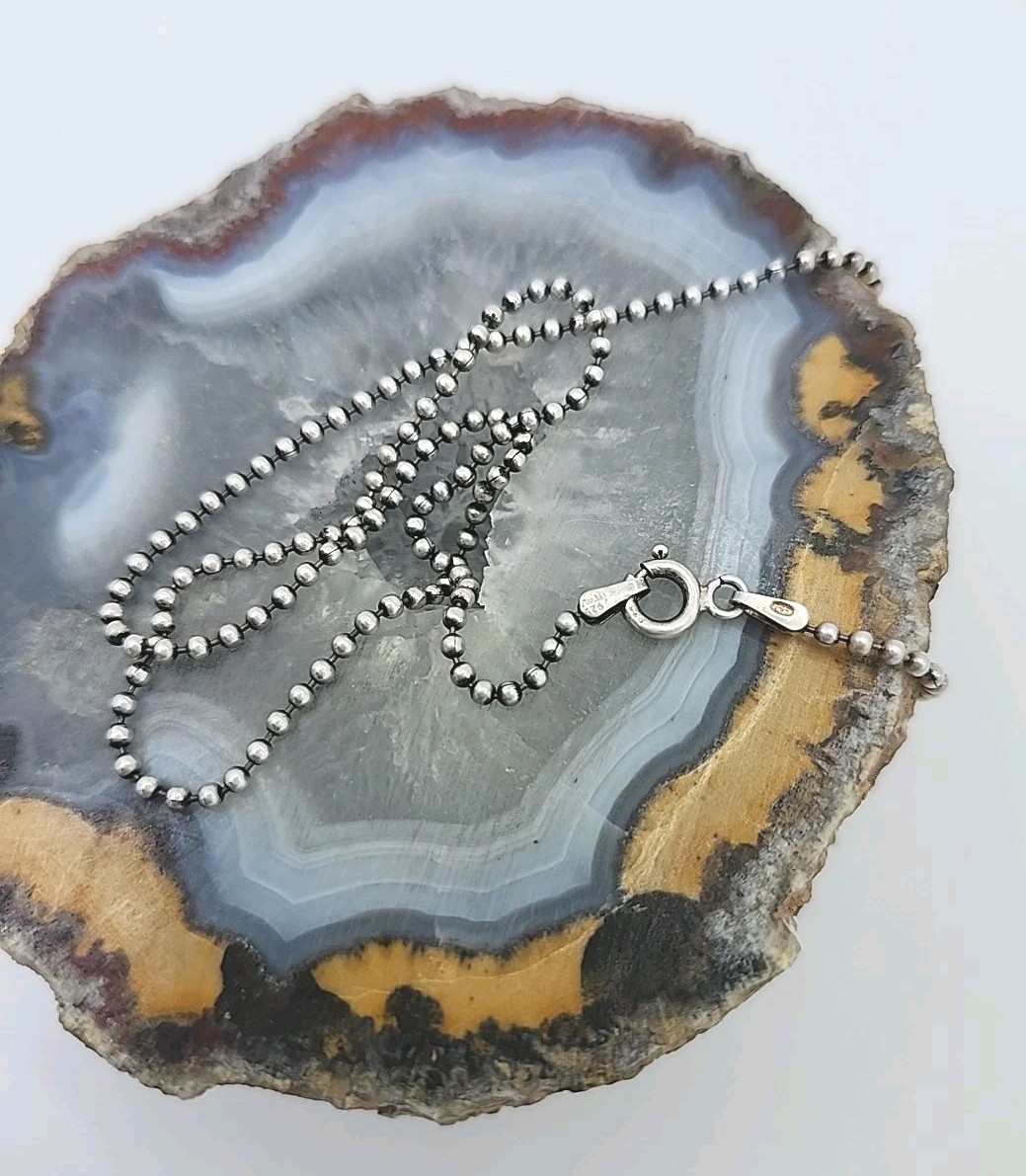 925 Sterling Silver Necklace ALFI Italy 2mm Round Bead ID Link Ball Chain 16″