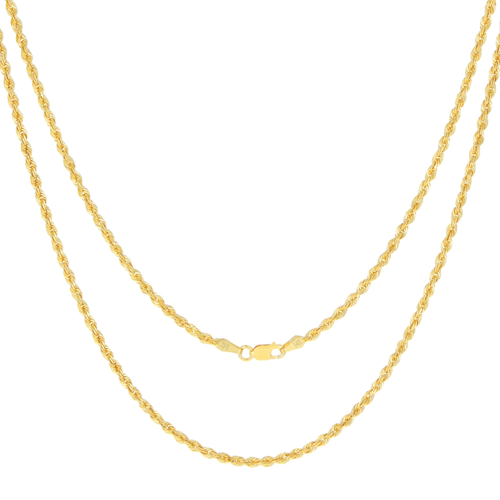 14K Yellow Gold 2mm Italian Diamond Cut Rope Chain Necklace Mens Women 16″- 30″