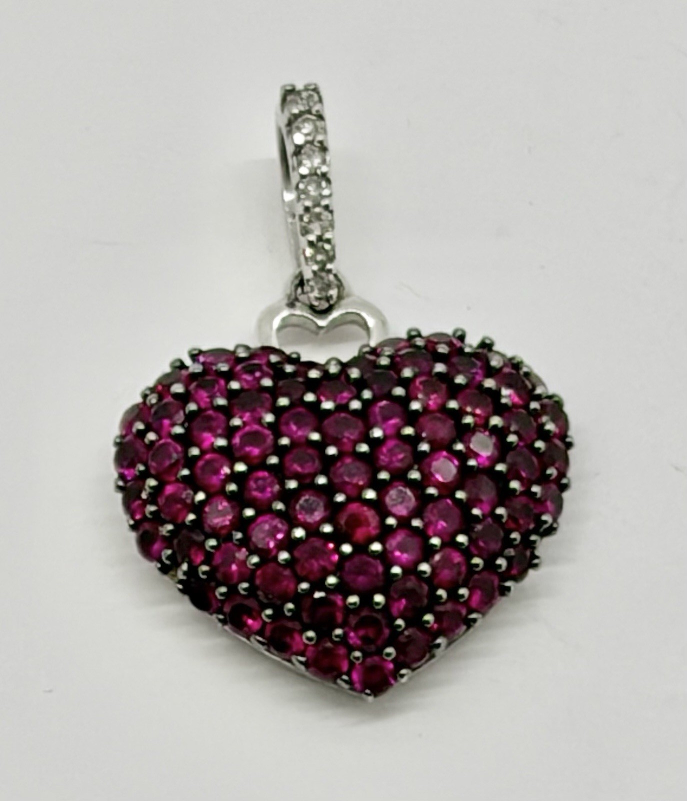 Alwand Vahan 10k Solid White Gold Genuine Rubies Diamonds 3D Heart