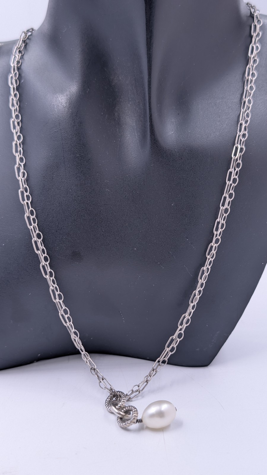 SILPADA N1353 Sterling Silver Freshwater Pearl Double Chain Necklace Toggle 19″