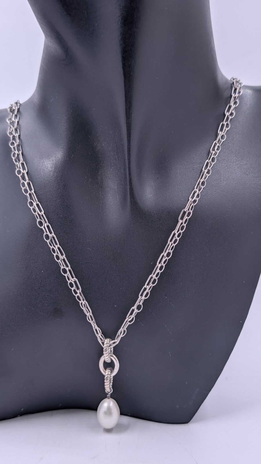 SILPADA N1353 Sterling Silver Freshwater Pearl Double Chain Necklace Toggle 19″