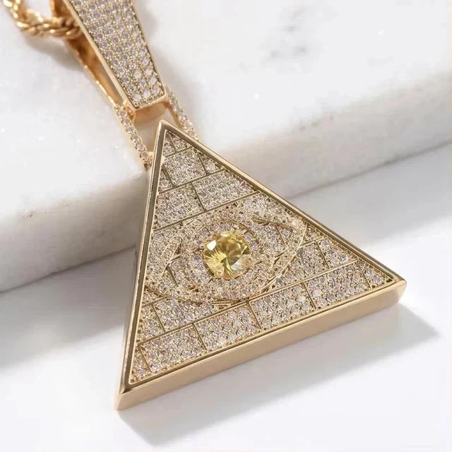 2.50 Ct Round Cut Moissanite Pyramid Eye Pendant 14K Rose Gold Plated Silver