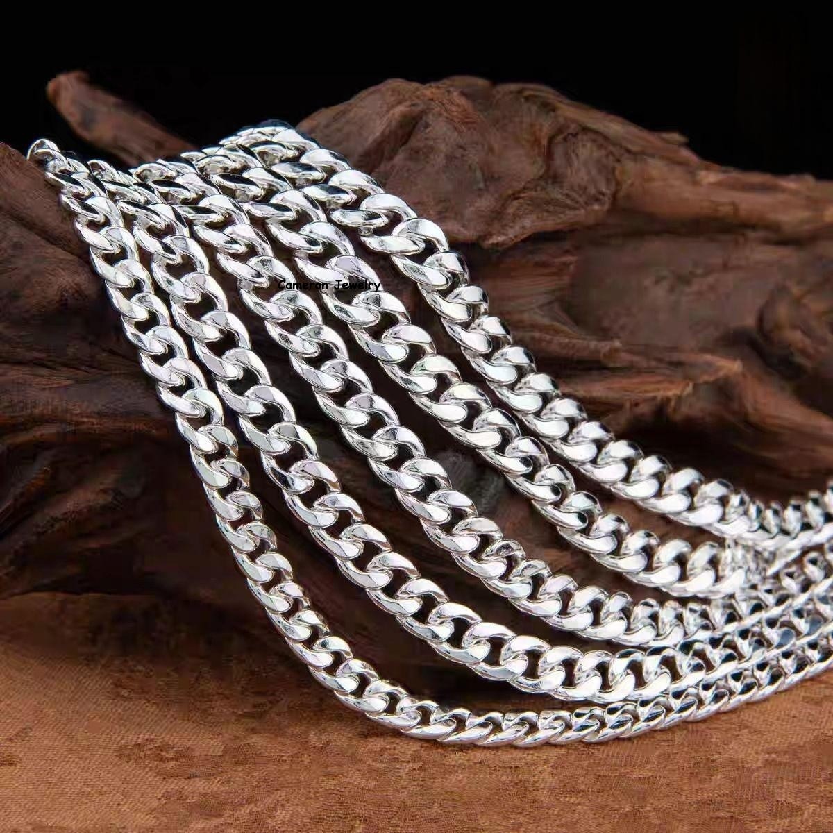 Solid 999 Fine Silve Cuban Link Chain 3mm-13mm Curb Necklace 16-26inch All Size
