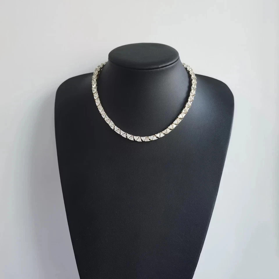 20T CW Trillion Cut Lab Created Diamond Tennis Necklace 14k Yellow Gold Plated