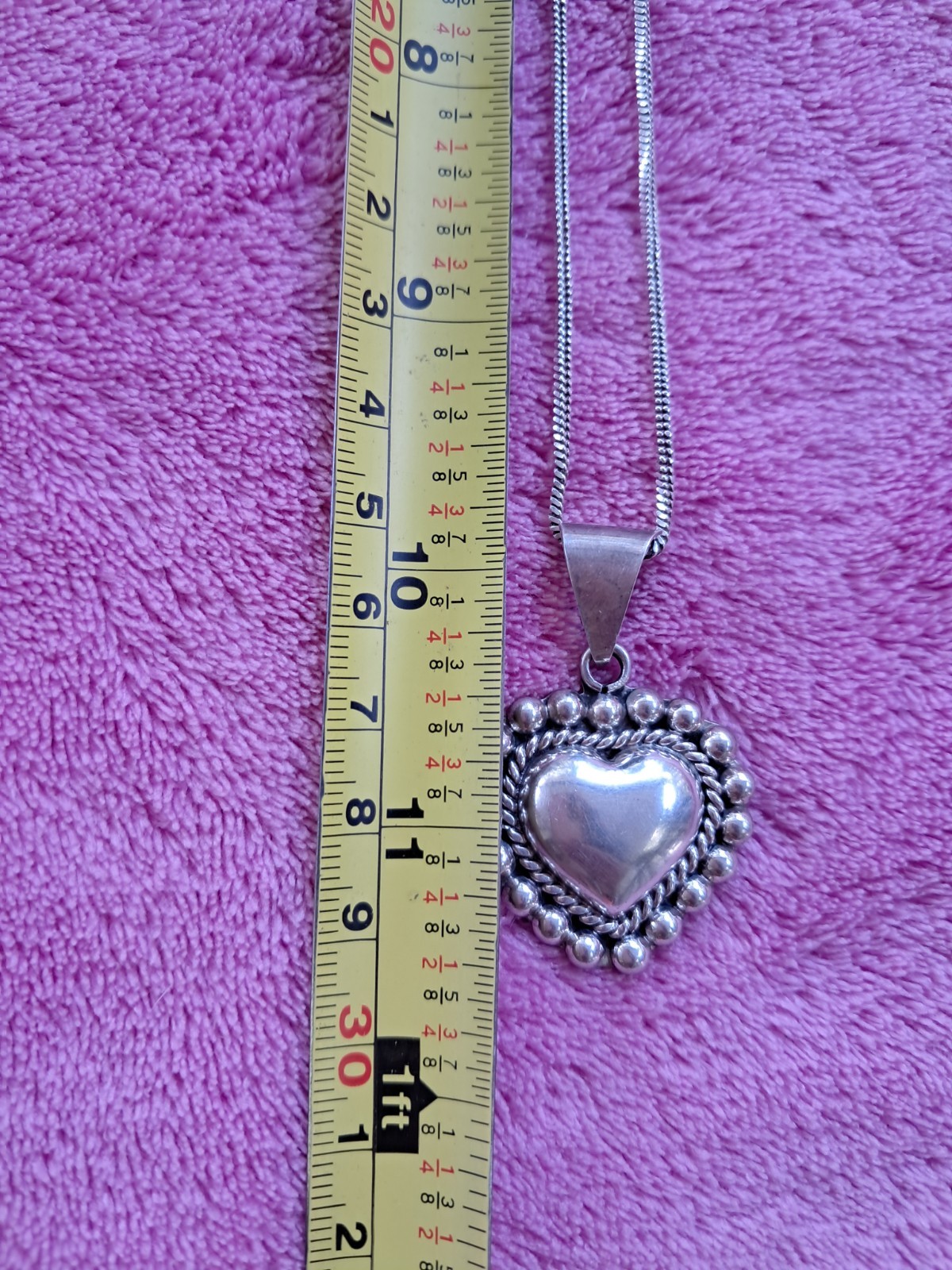 925 silver chain with heart pendant, made in Mexico, 11.5 inches.