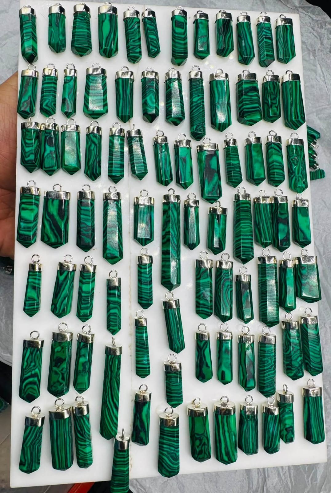 Top Quality Malachite Crystal Point Pendant Green 925 Sterling Silver Gemstone