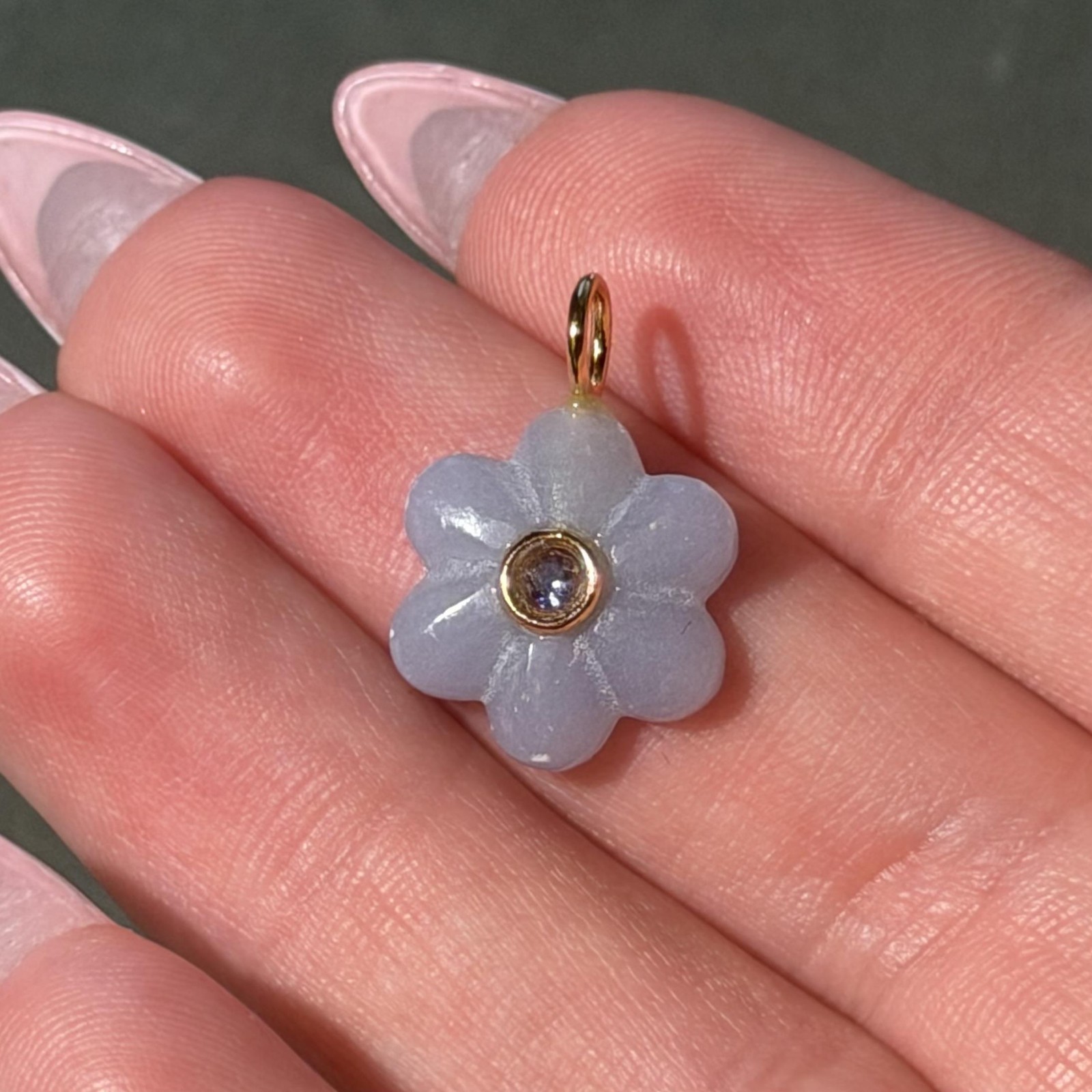 Natural stone Blue Agate And Amethyst flower Charm 925 Silver and gold plating