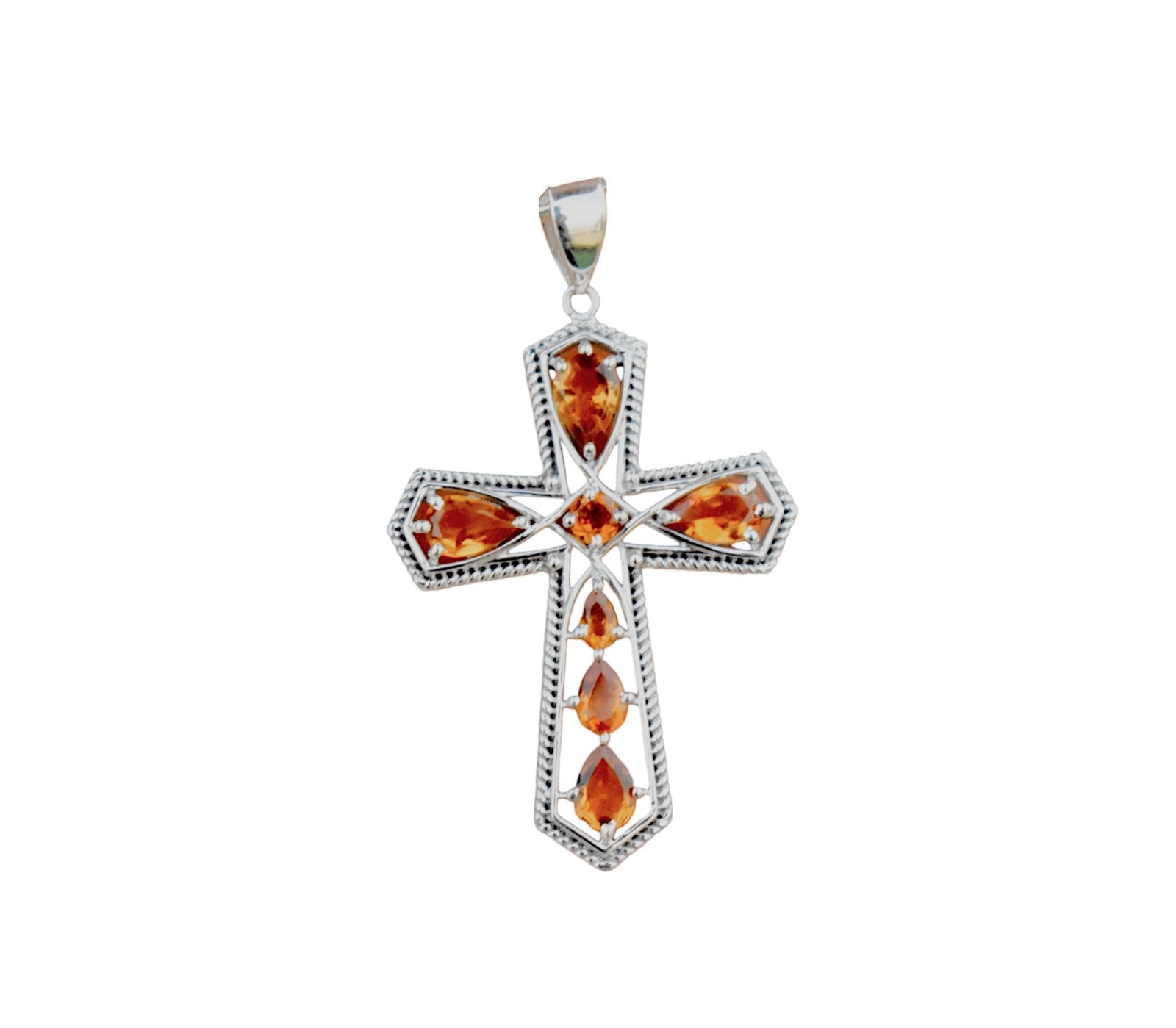 Natural Citrine Cross Pendant 925 Silver Women Pendant Gift For Girlfriend