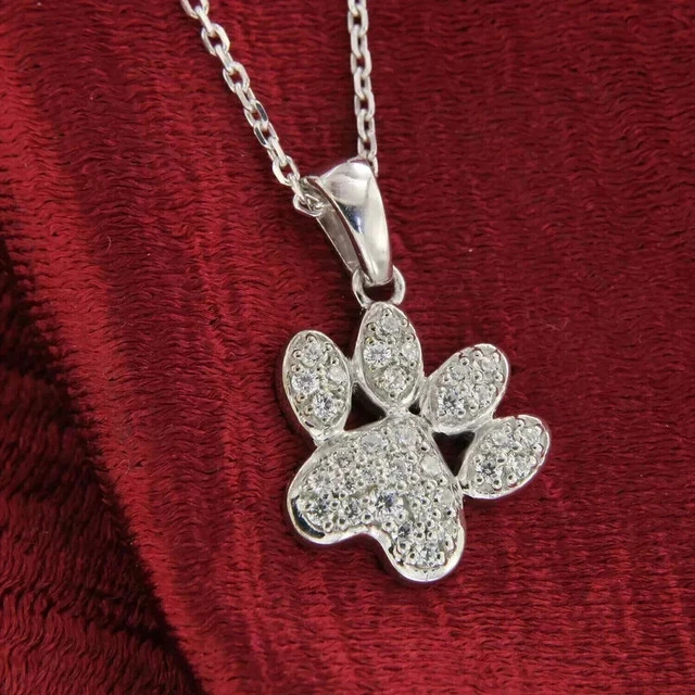 14K White Gold Finish 1.50 Ct Round Lab Created Diamond Women’s Dog Paw Pendant