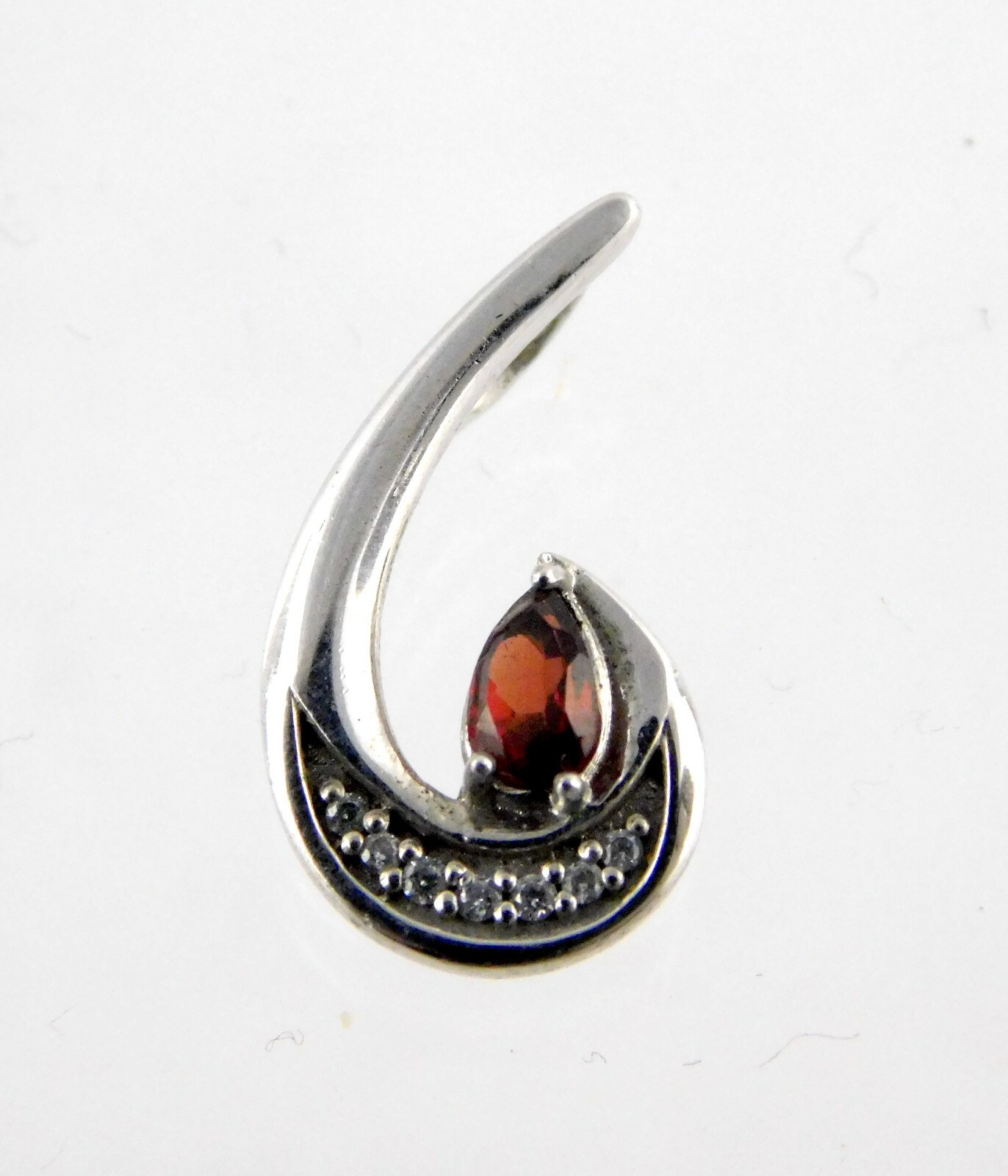 Glamira Sterling Silver Garnet White Cubic Zirconia Slide Pendant 925 5/8 In CZ