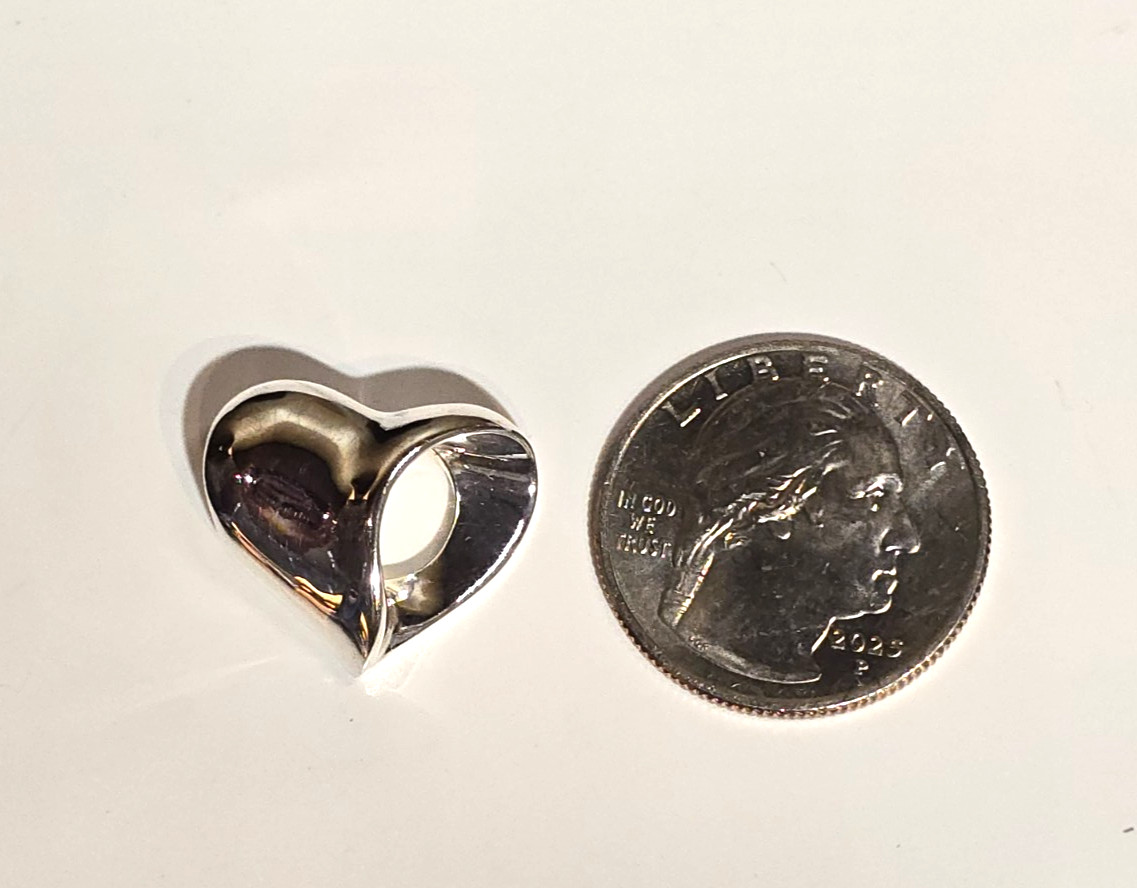 Solid Sterling Silver Heart Slide Pendant Thick & Sturdy 5.9g