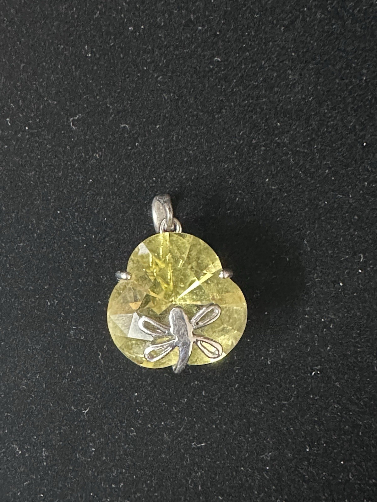 Sterling Silver 925 Yellow Zircon Crystal Asymmetrical Pendant Signed 7.4gr