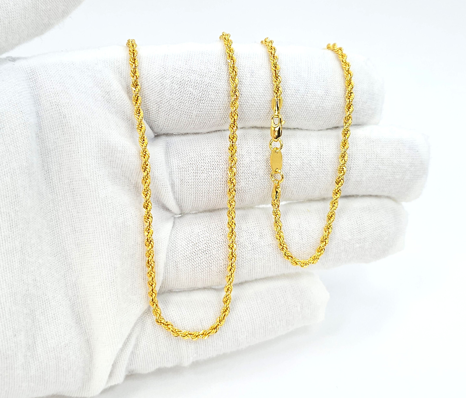 22K Gold Rope Chain Necklace Hollow 16.5 in Choker 2.15mm Genuine Hallmarked 916