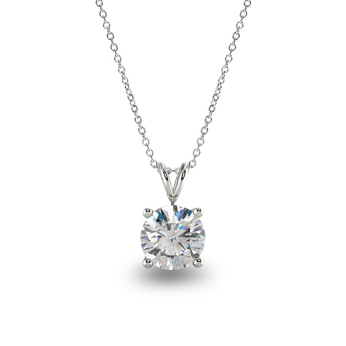 1 Ct Brilliant Cut Moissanite Necklace Pendant 14K White Gold 16″+2″ GRA Cert