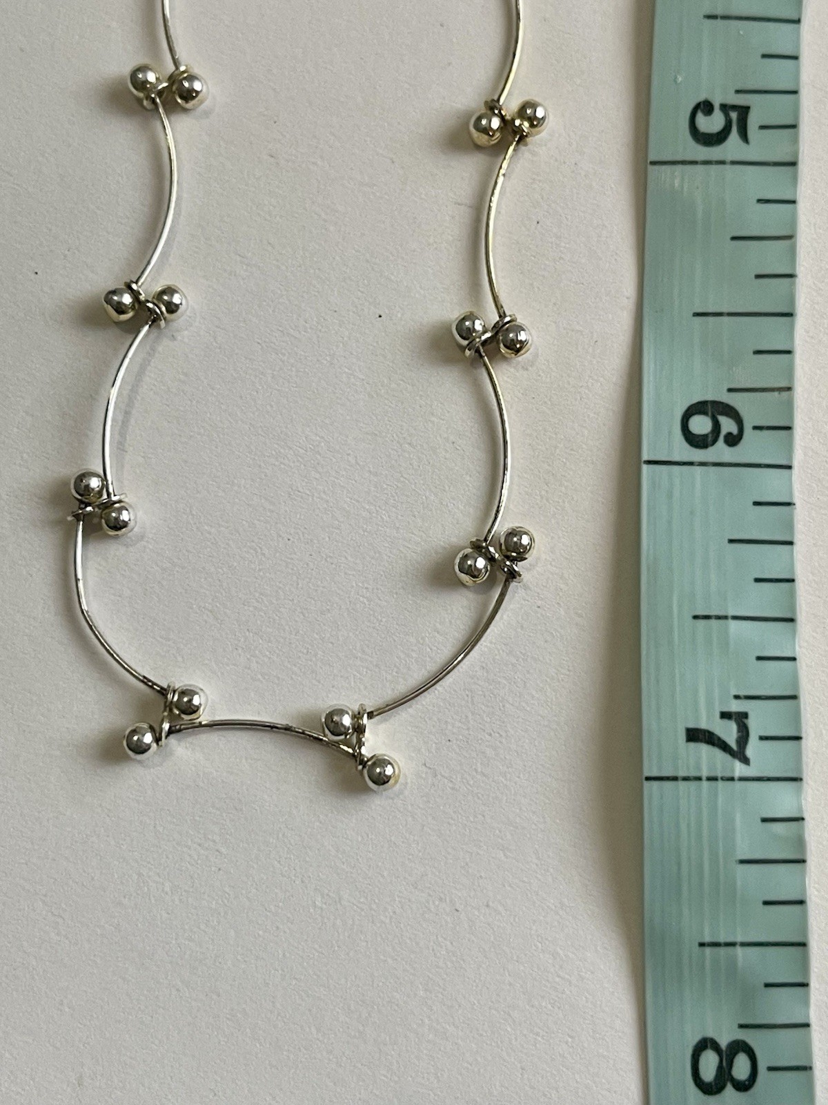 925 Sterling Silver Wavy Bar Link Modernist Necklace 14” Hallmarked