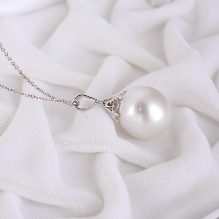 Luster~ Big 15.5mm White Australian South Sea Pearl Pendant Platinum 900,Gift