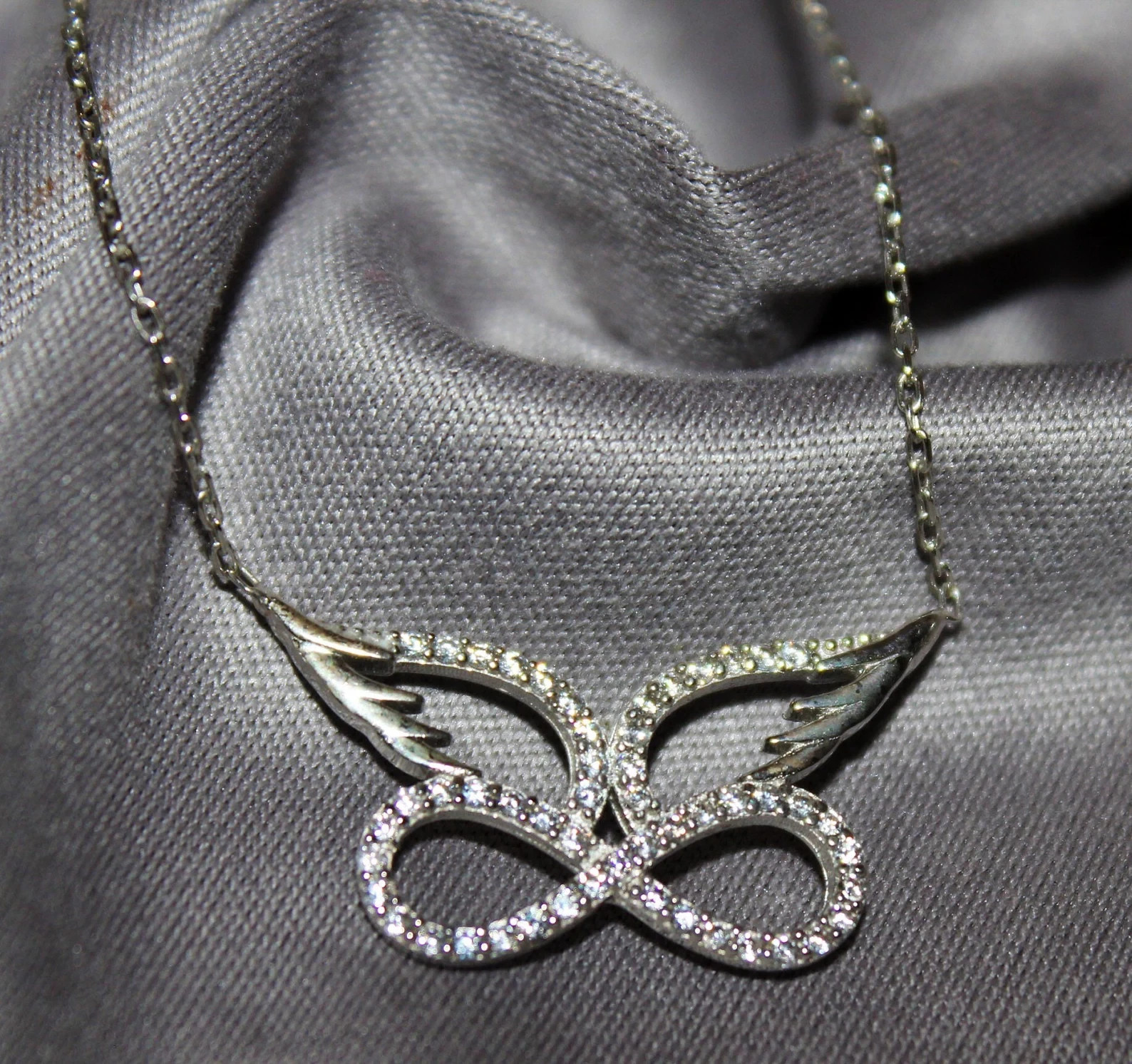 Angel Wing Moissanite Infinity Necklace – 925 Sterling Silver Eternity Pendant