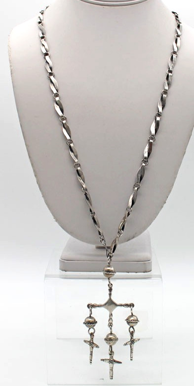 CET Yalalag Mexico Sterling Silver 925 Wedding Three Cross Necklace 26 inches