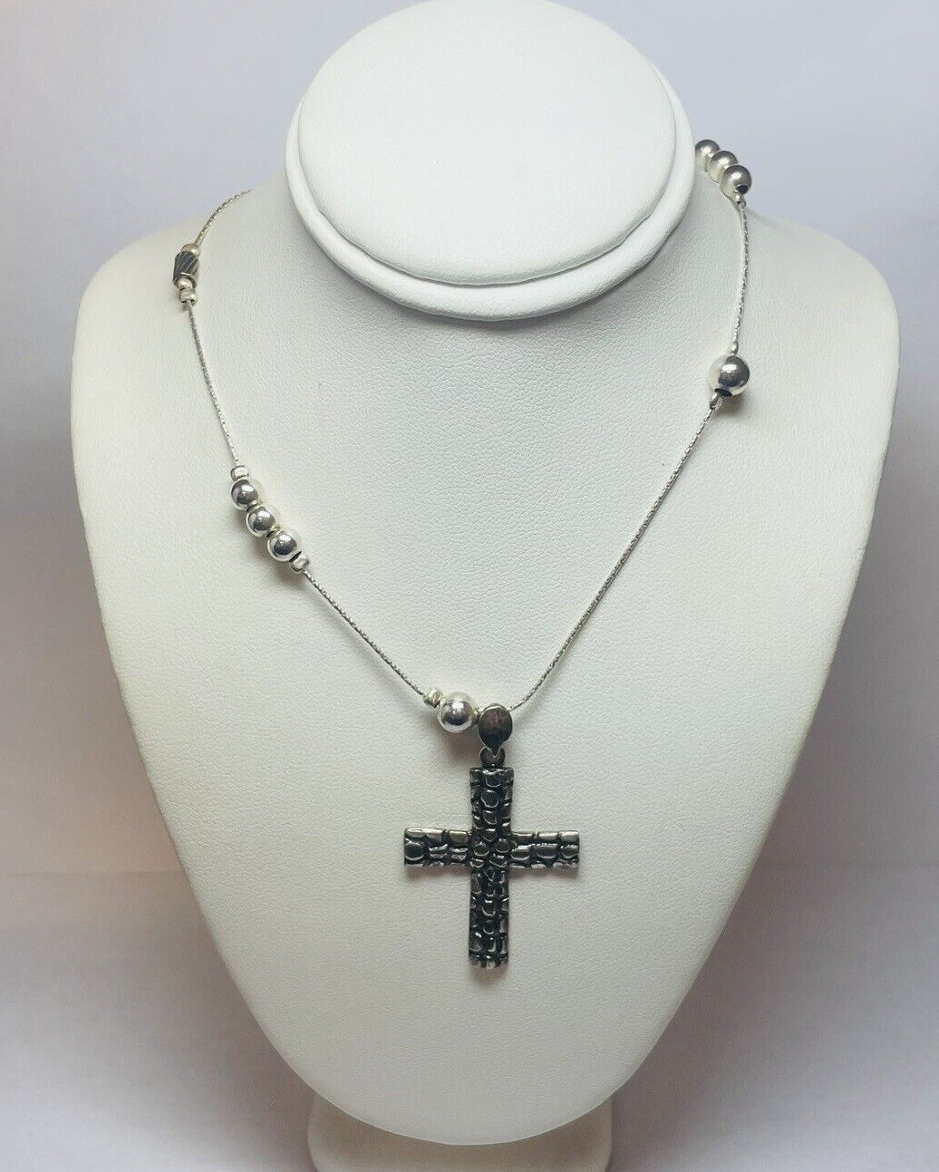 Or Paz Israel Sterling 925 Silver Station Bead Pebble Cross Necklace 36 in