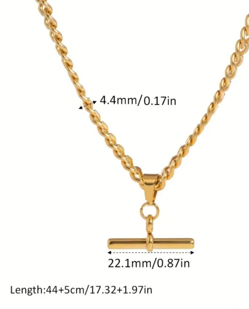 Necklace Chain 18ct Gold Tone T-Bar Figaro Quality Unisex Non Tarnish