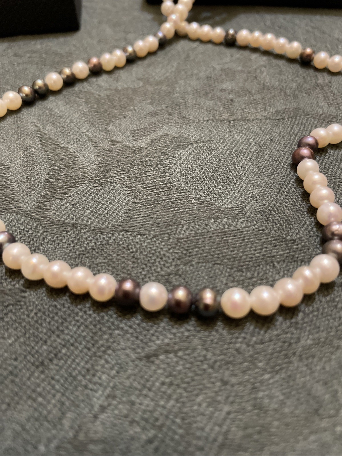 QVC Beautiful White & Black Pearl Necklace Continuous Strand 32 Inch.