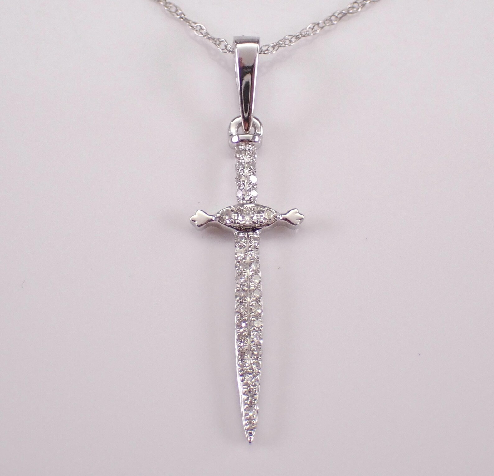 0.40 Ct Round Moissanite Dagger Spear Blade Knife Pendant 14K White Gold Plated