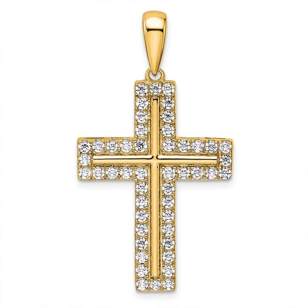 14K Yellow Gold 1Ct Lab Grown Diamond Cross Pendant (Clarity-VS/SI Color-D-E)