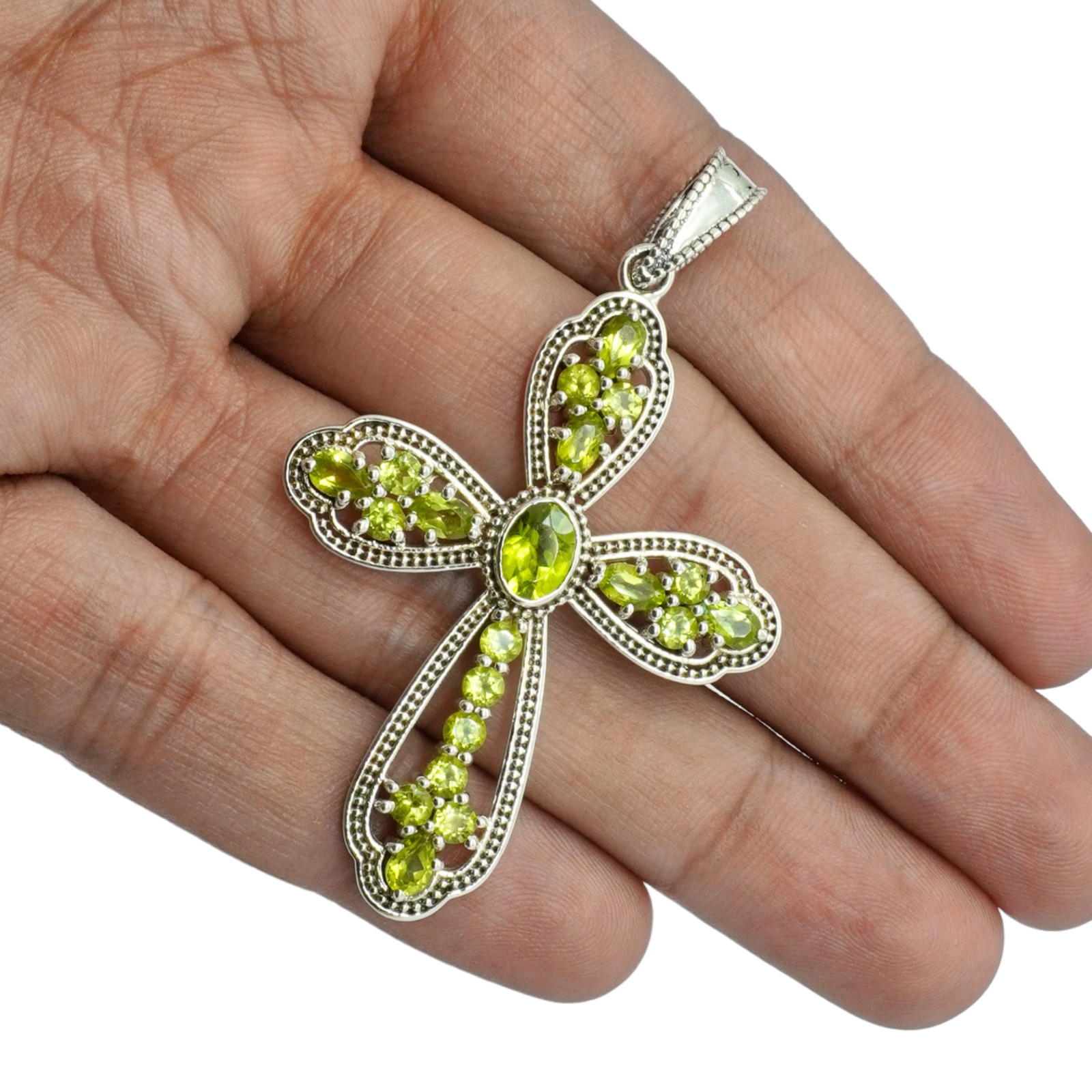 Peridot Gemstone Pendant Handmade Cross Pendant Jewelry For Unisex Gift Jewelry