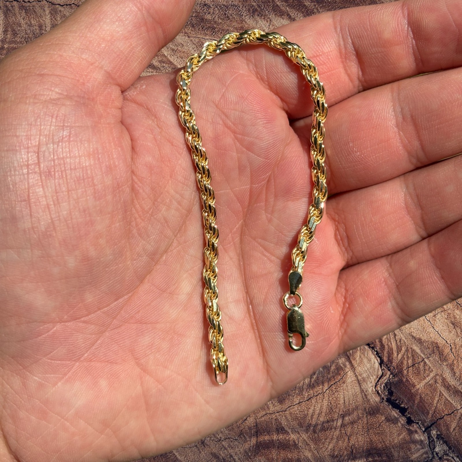 4mm Diamond Cut Rope Bracelet – Solid 925 Sterling Silver Or 14k Gold Vermeil