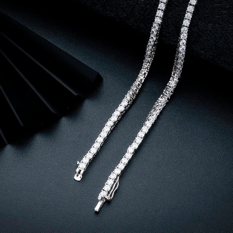 D Color Real Moissanite Tennis Necklace Women S925 Silver 18K White Gold Plated