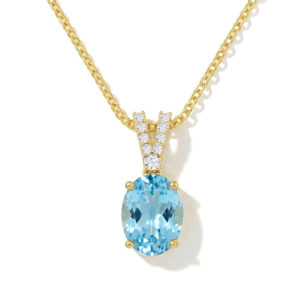 Blue Topaz Pendant Necklace For Women, Oval Sky Blue Topaz Jewelry, Gift For Her
