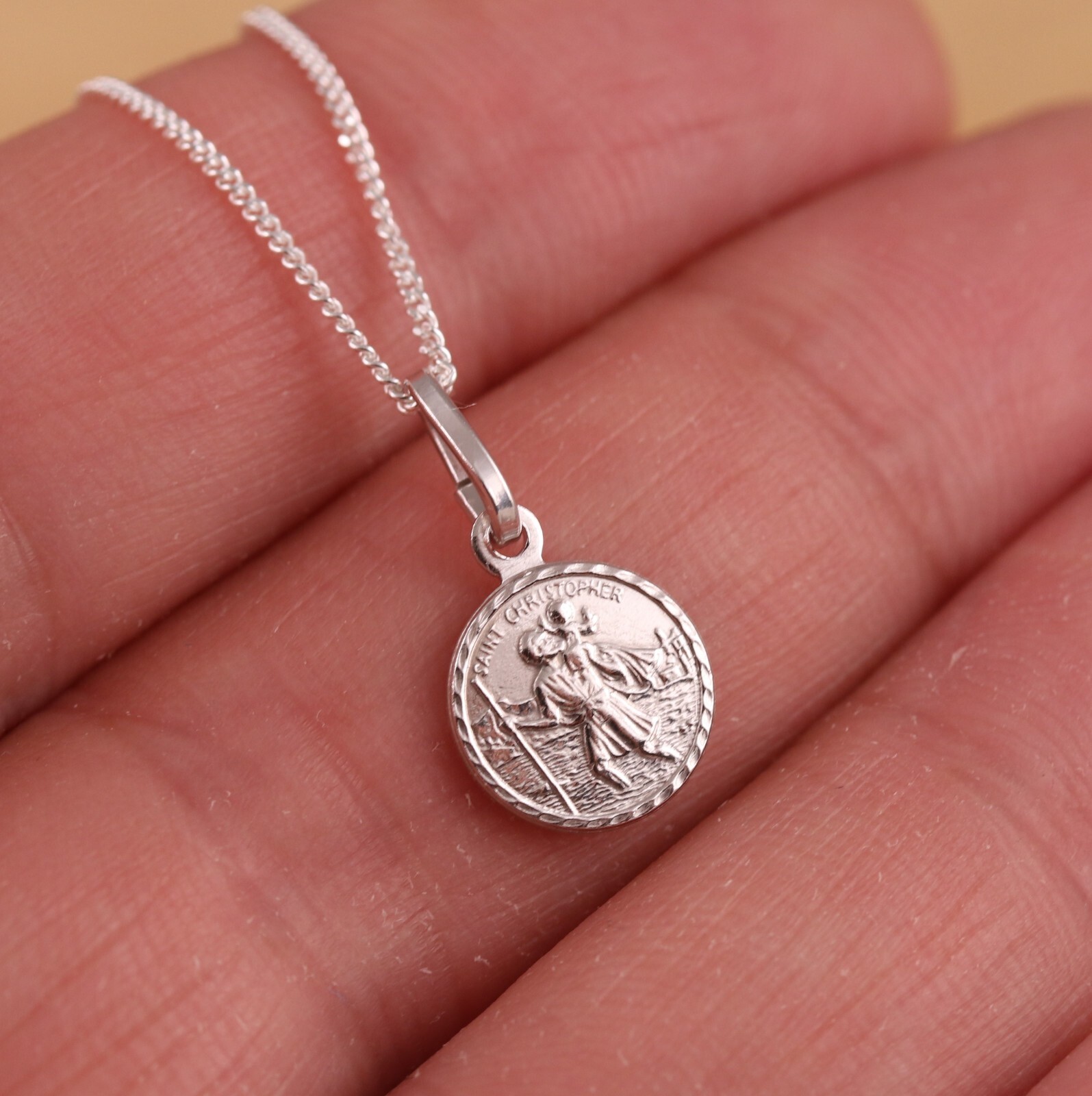 925 Sterling Silver St Christopher 10mm Small Charm Pendant Necklace Chain Boxed