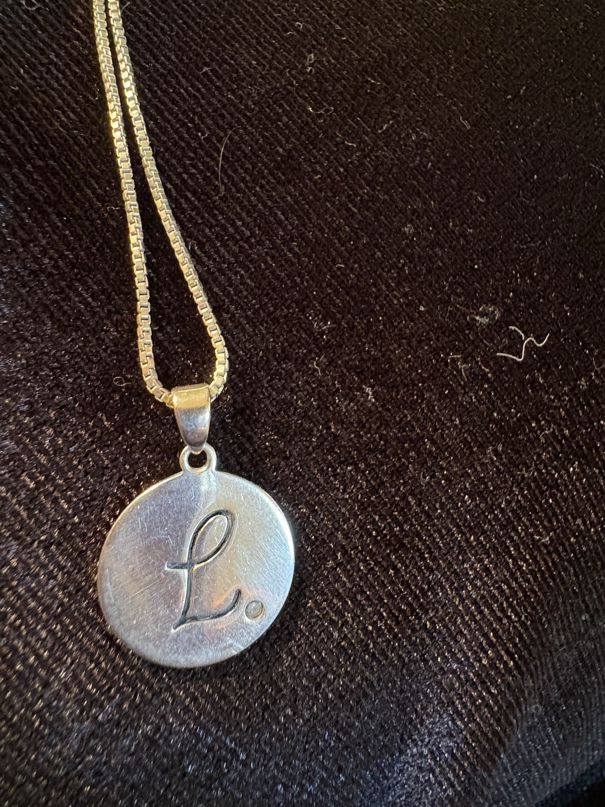 925 Sterling Silver 18 Inch Chain Italy With Round L Charm Marked 925 NVC