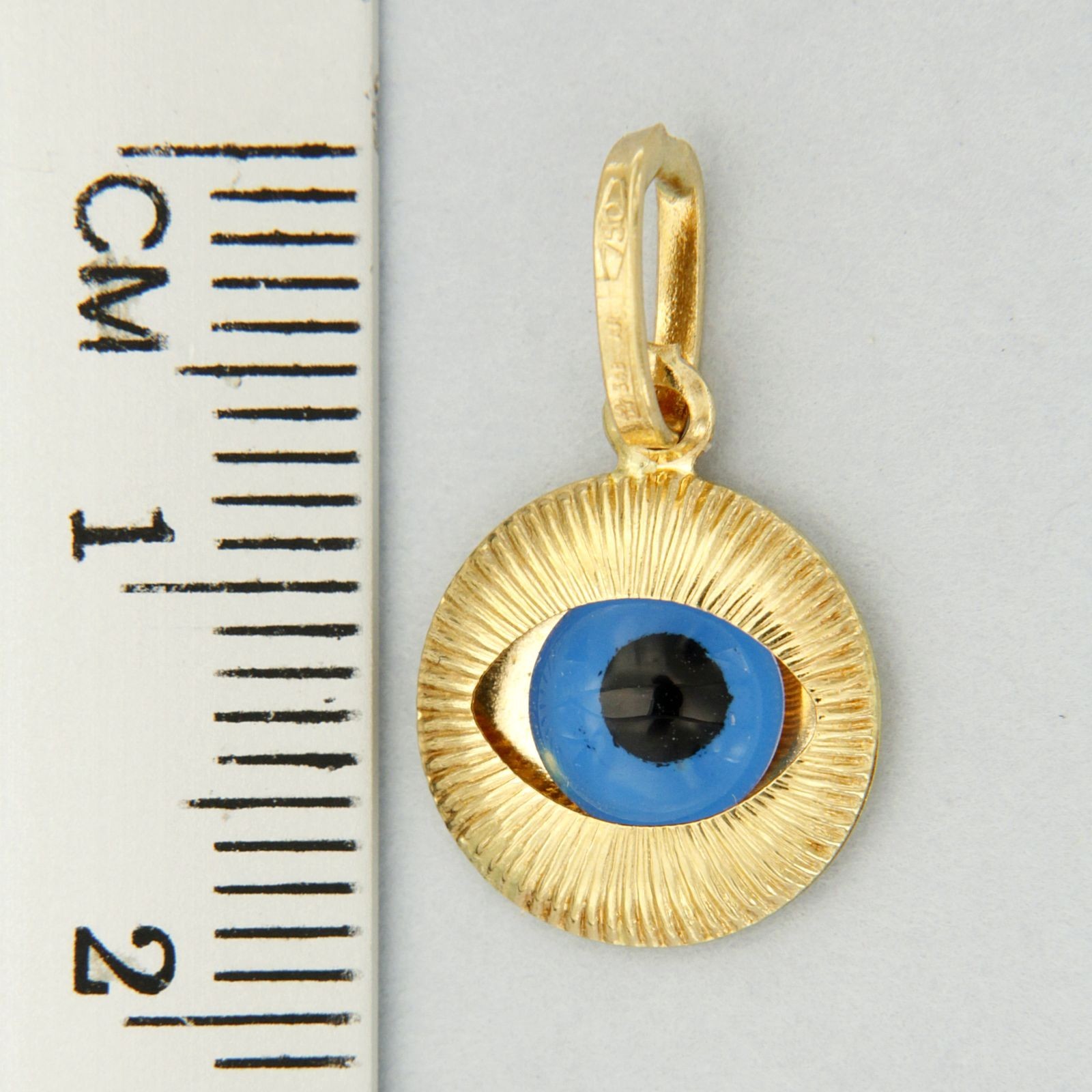 18k Real Yellow GOLD Turkish Greek All Seeing Blue Evil Eye Nazar Pendant Charm