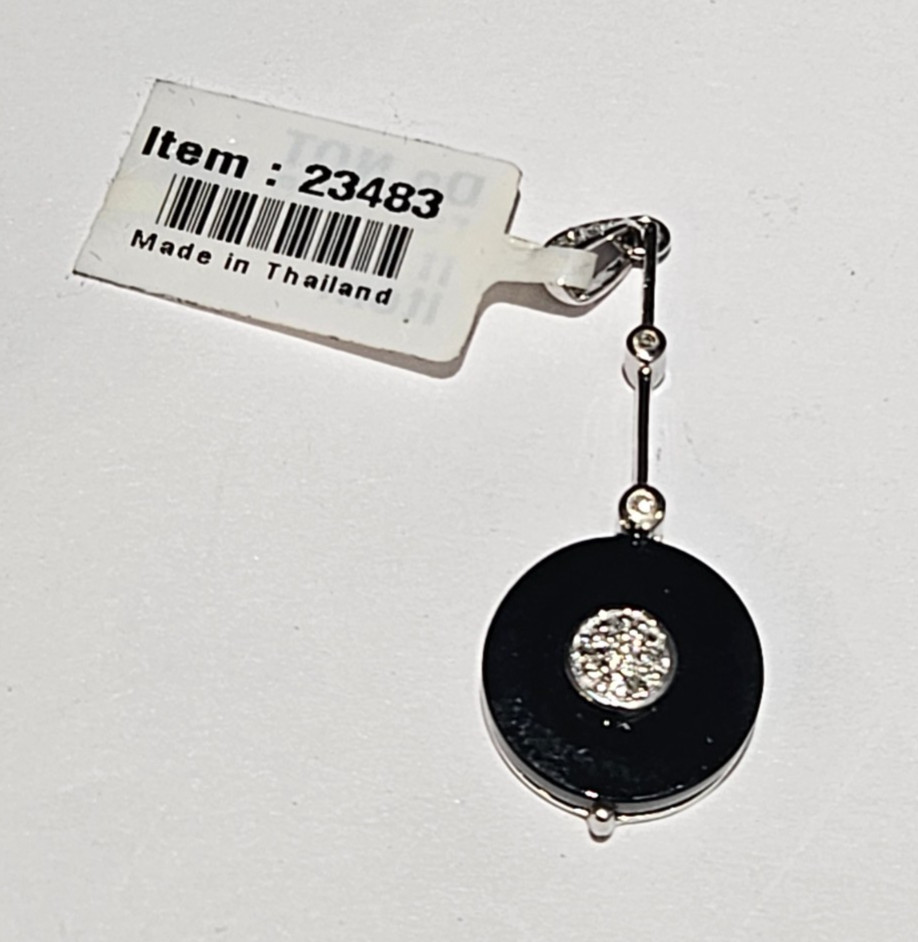 Gems Tv 14k White Gold Black Onyx Diamond Pendant 1.95g NEW