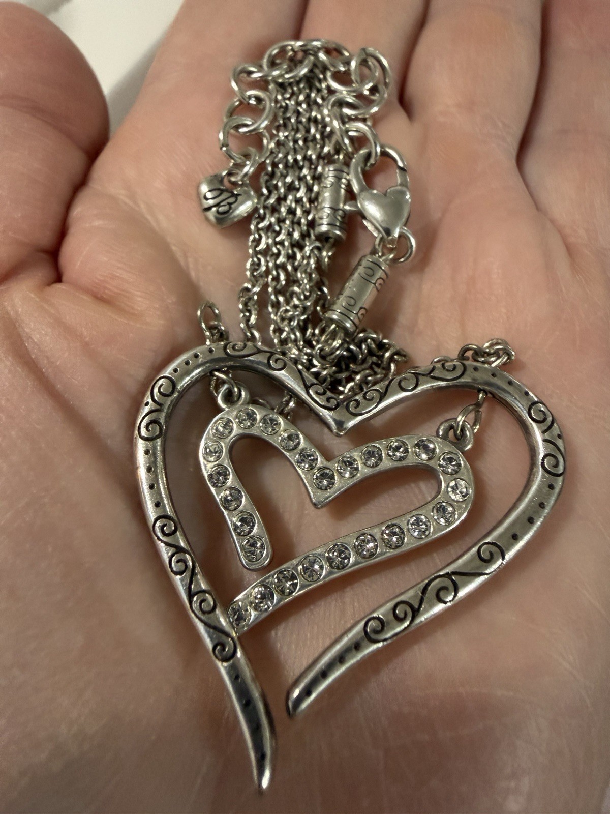 Brighton Retired Love Struck Reversible 3D Swing Double Heart Crystal Necklace