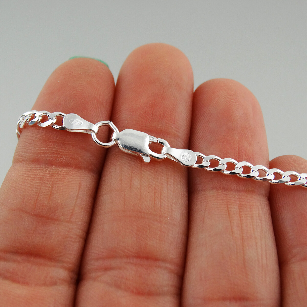 3.1mm Curb Chain Necklace – 925 Sterling Silver – 080 Italy 16″- 30″ Italian