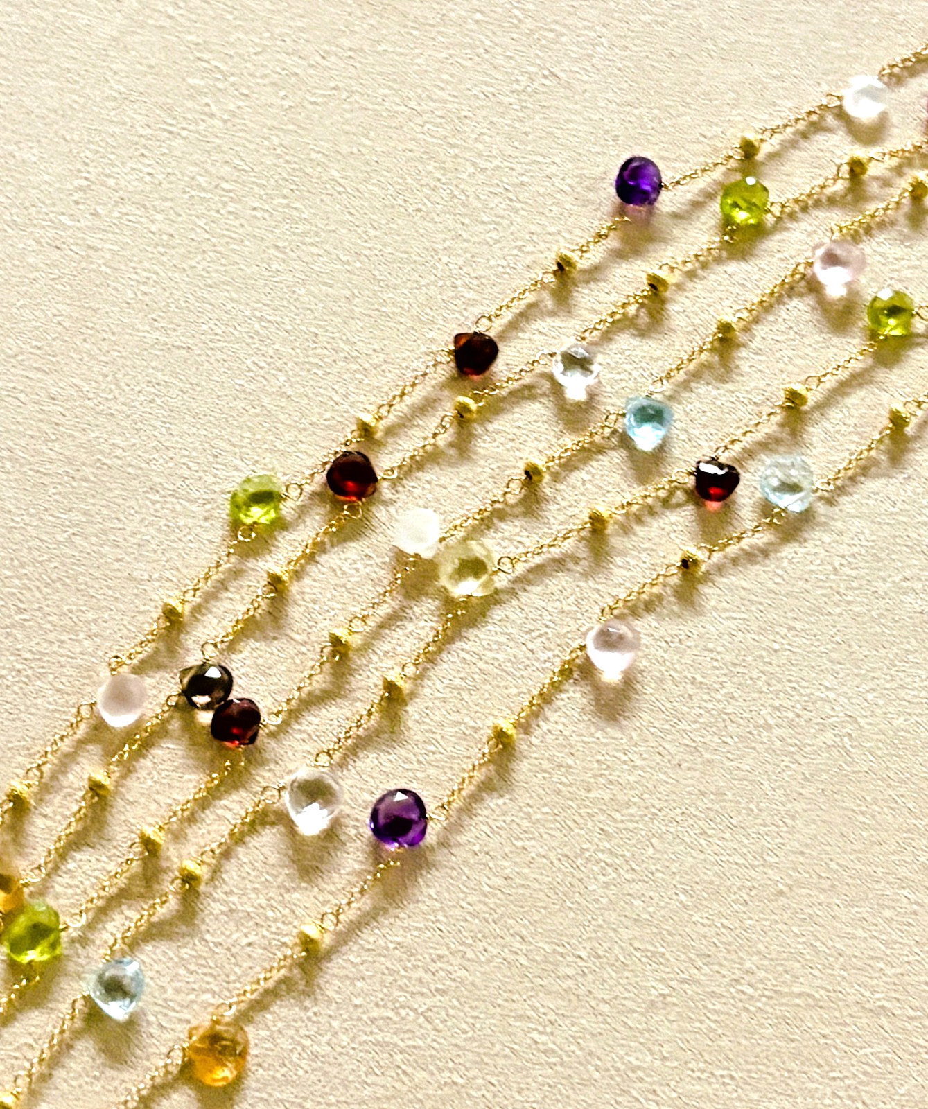 Spectacular Multi-Gem Briolette Vermeil 5 Strand Necklace