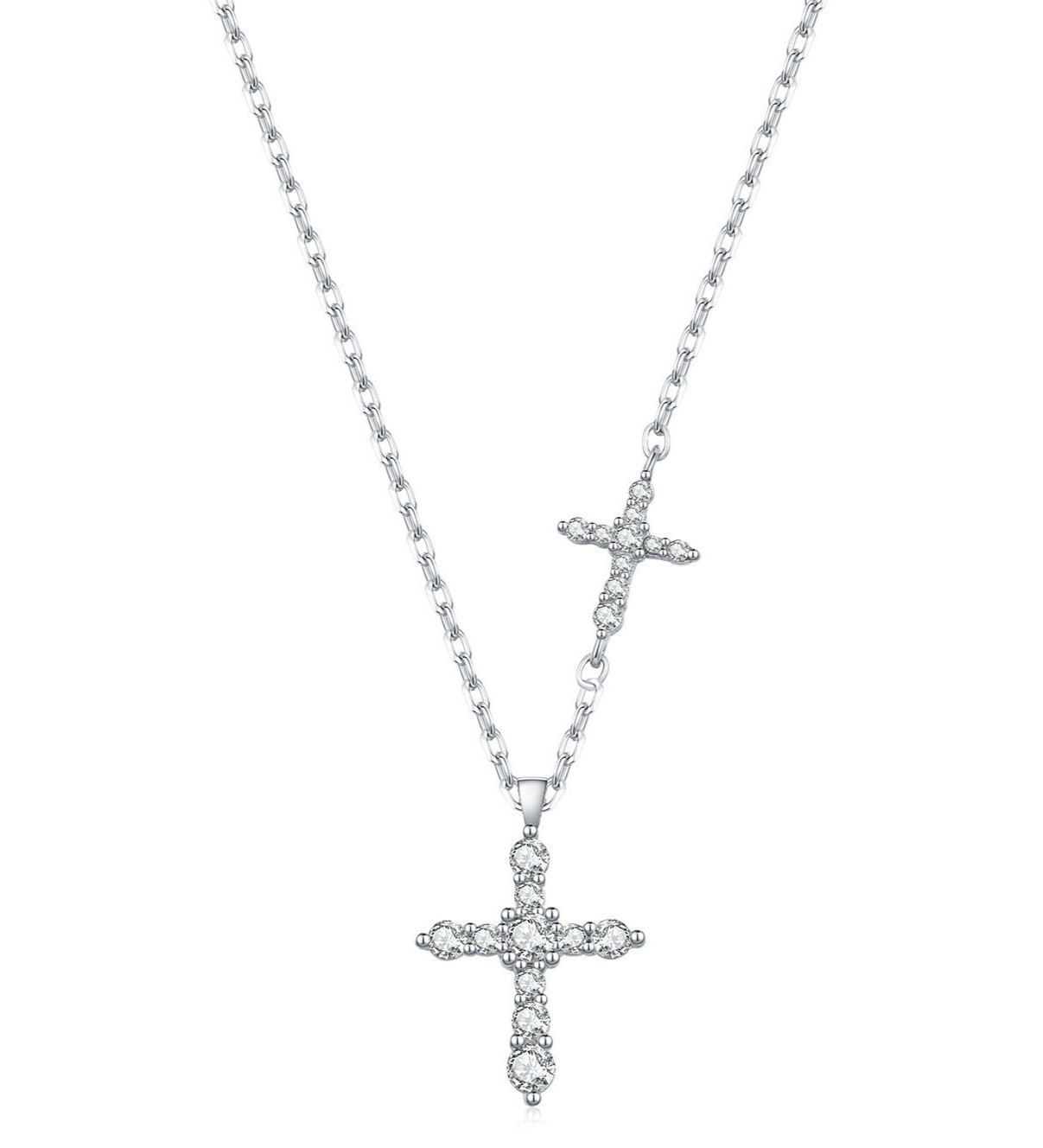 925 Sterling Silver Moissanite Double Cross Pendant Necklace Women Gift
