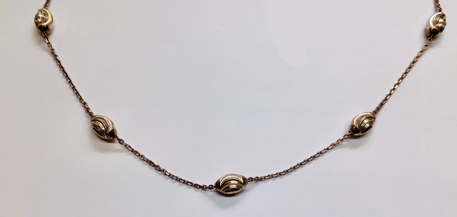 Milor Sterling Silver Unique Swirl Moon Cut Oval Bead Station Necklace 18” Italy
