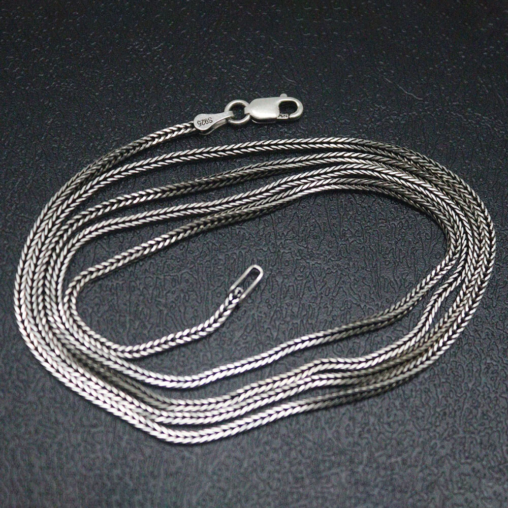 Real S925 Sterling Silver Chain Men Women 1.6mm Square Wheat Necklace 28inchL