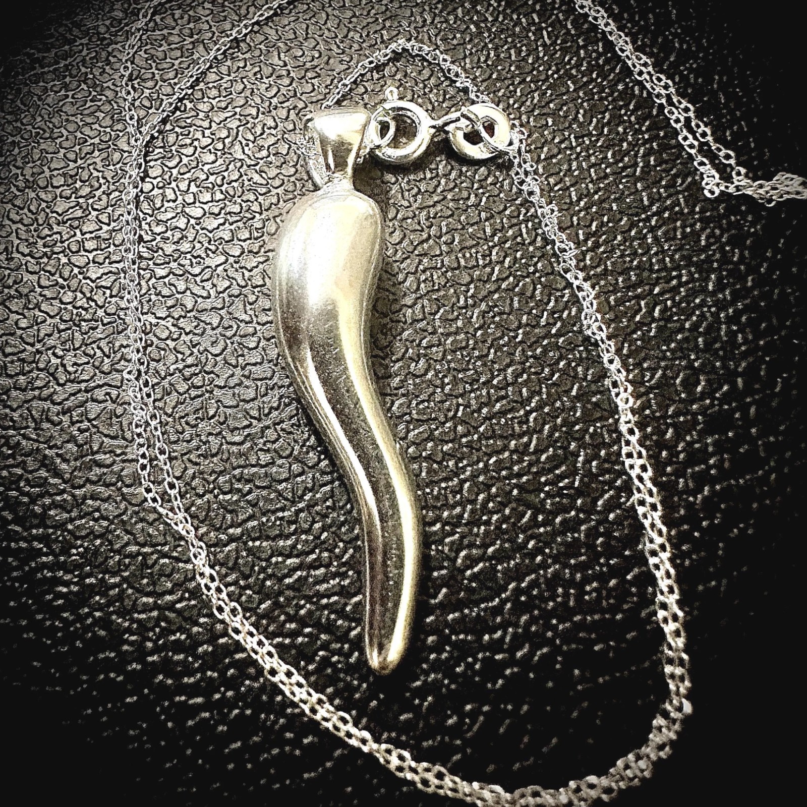 Italian Horn Necklace 925 Sterling Silver 18in Cornicello Pendant Chain