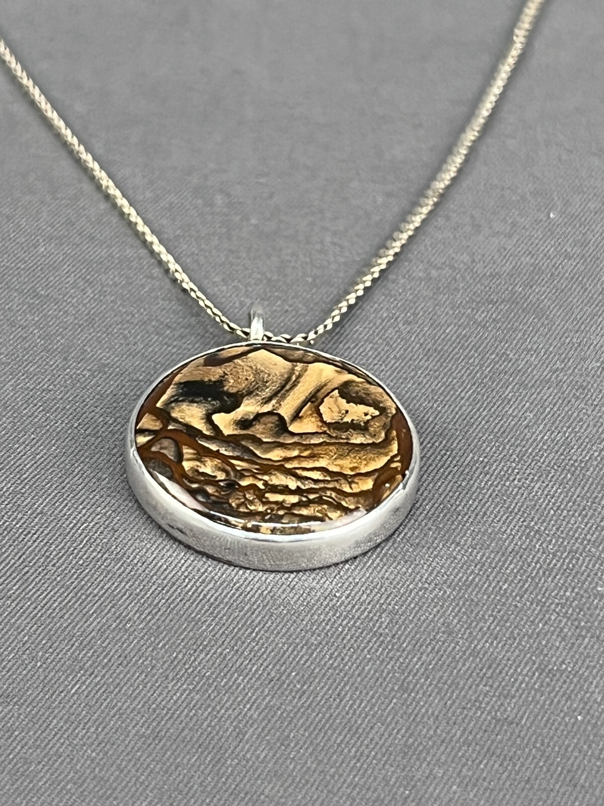 Biggs Picture Jasper Sterling Silver Pendant 18″ Necklace (J)
