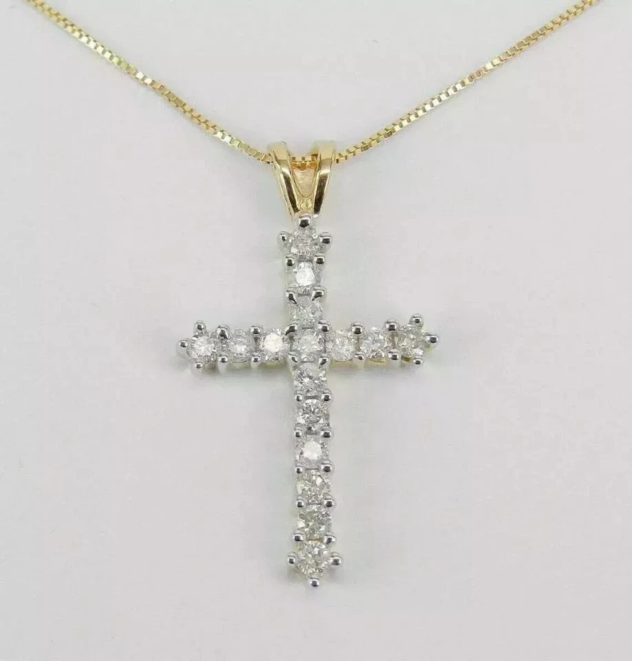 2CT Lab Created Diamond Cross Pendant Necklace 14K Yellow Gold Plated Free Chain