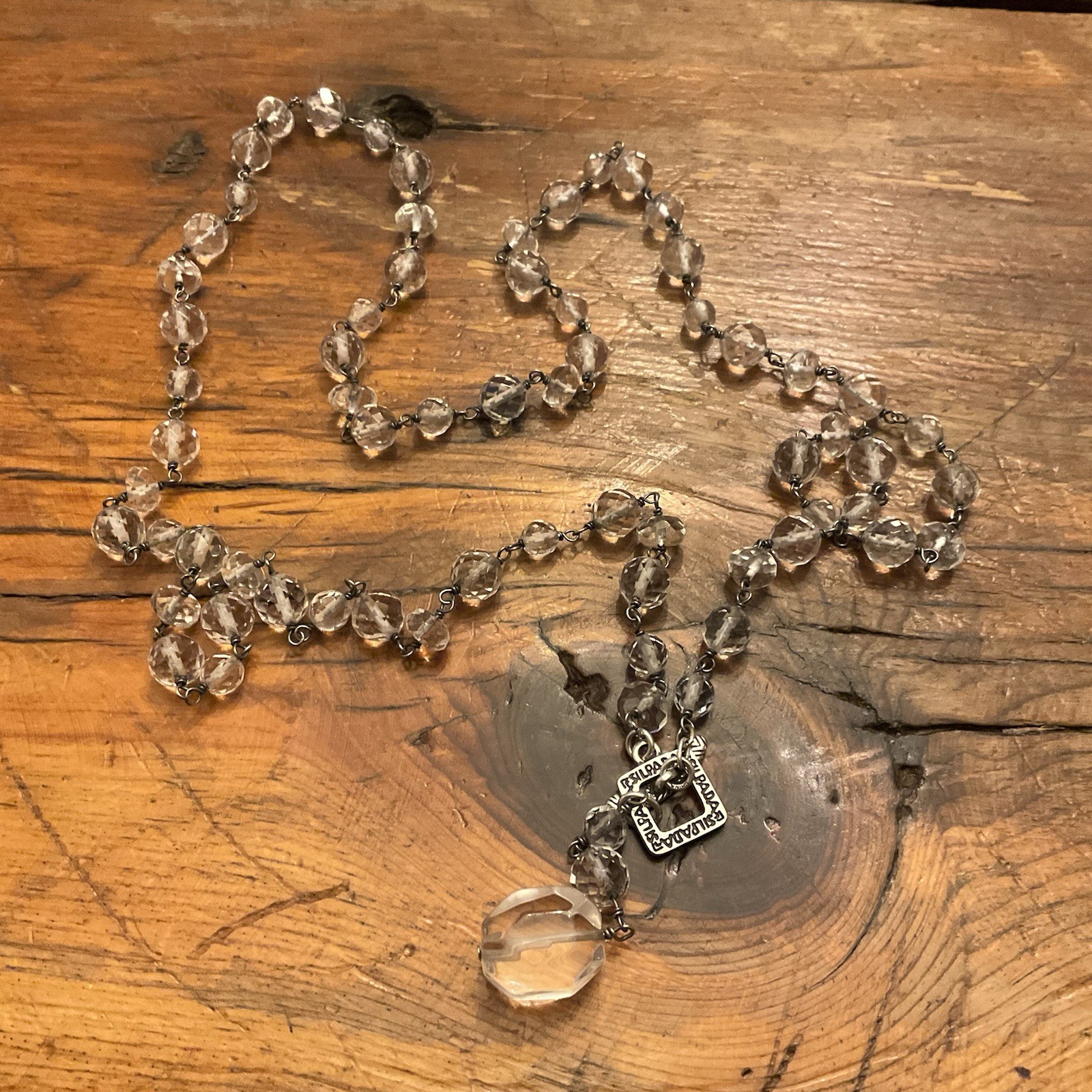 Retired Silpada N1503 Sterling Silver Glass Nugget Necklace Toggle Lariat Long