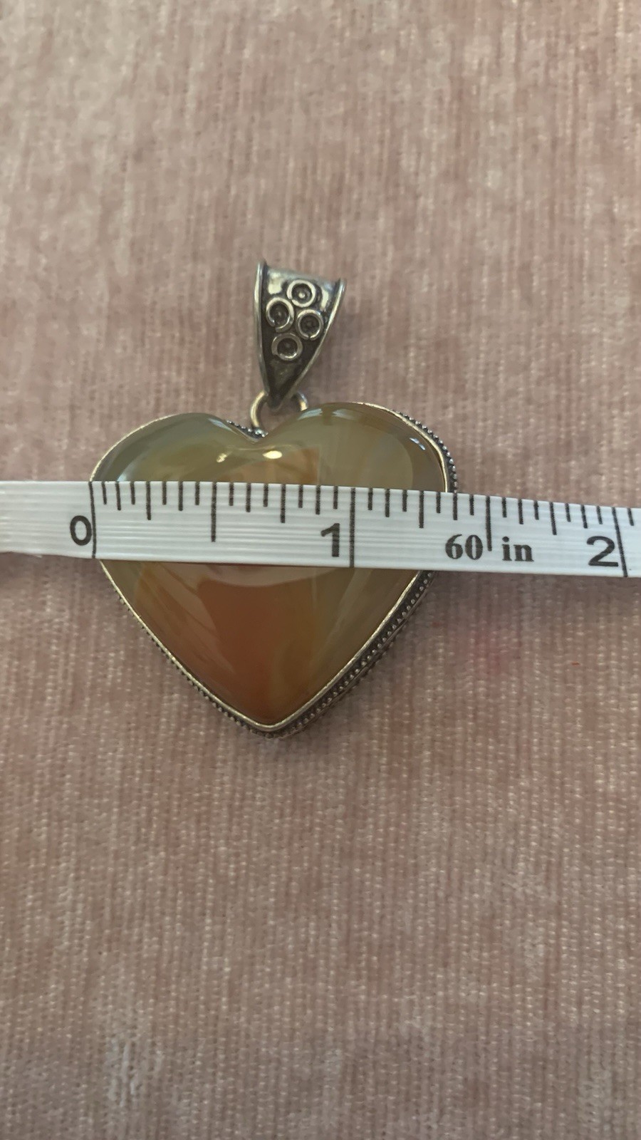 Carnelian Agate Heart 925 Silver Pendent Gemstone Excellent Condition