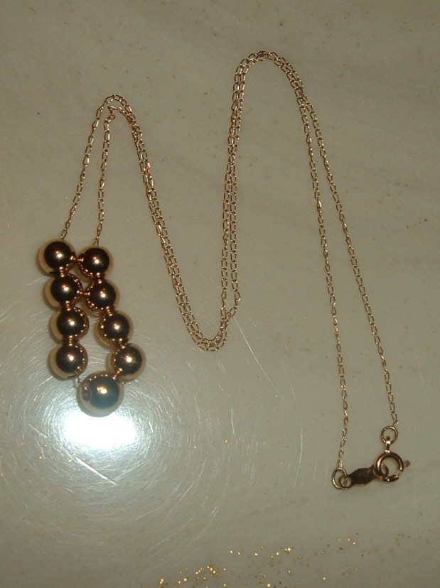 14K Yellow Gold Dainty 9 Ball 5MM & 6MM Center Bead Chain 16 INCH Necklace 1.9g