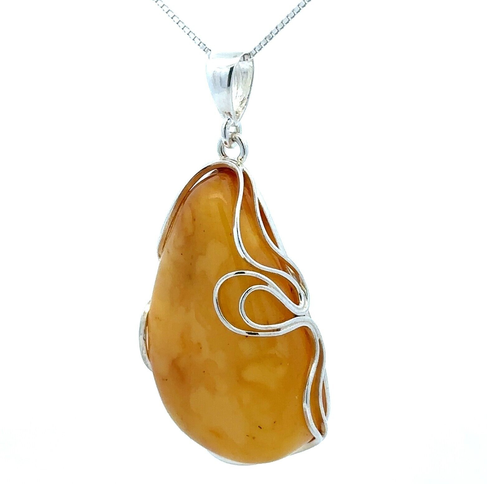 Sterling Silver White/Butterscotch Baltic Amber Pendant (1 x 2 3/8 Inch)
