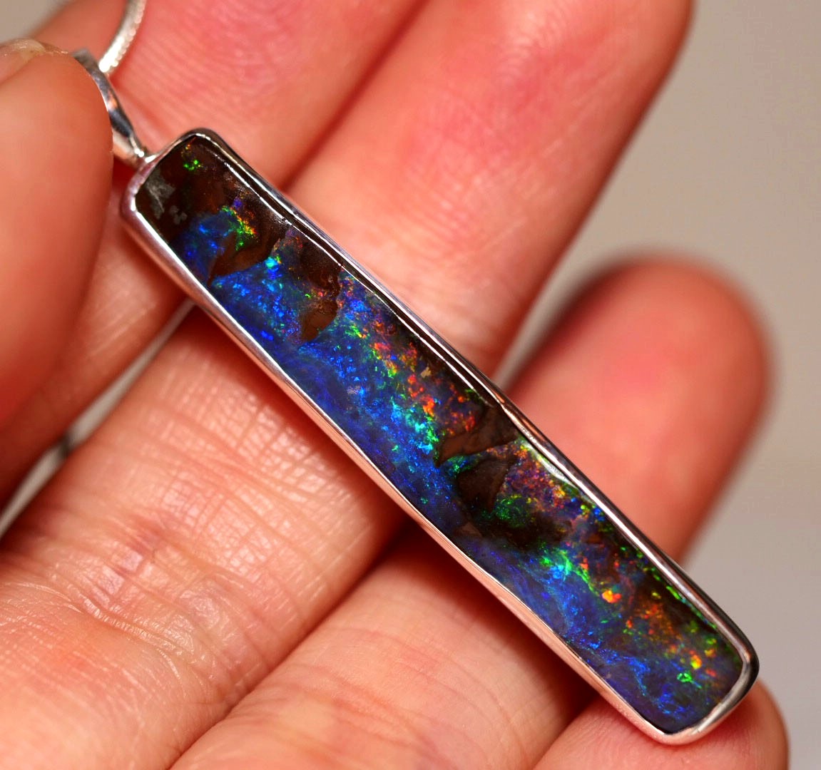 BIG Australia Natural Queensland Solid Boulder Opal Silver 925 Pendant Hallmark